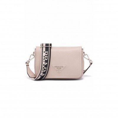 PRADA LEATHER SHOULDER BAG IN NUDE 1BD314 (23*15.5*9cm) 